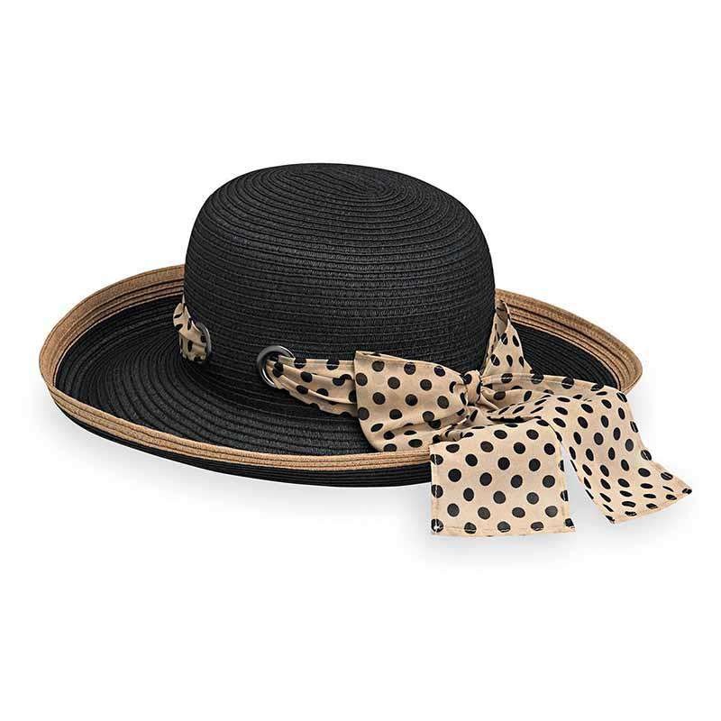 Julia Up Brim Hat with Polka Dot Chiffon Band – Wallaroo Hats Black M/L (58.5 cm)