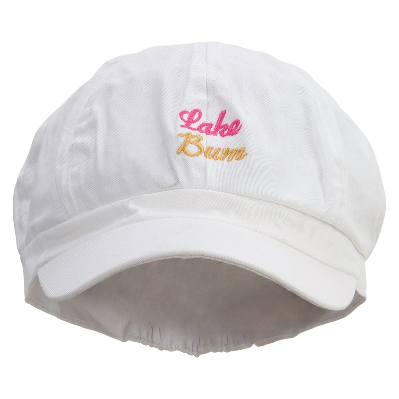 Lake Bum Embroidered Cotton Elastic Newsboy Cap White One Size