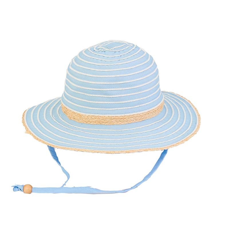 Petite Two Tone Ribbon Floppy Hat with Chin Strap – Sunny Dayz Blue Small (54 cm)