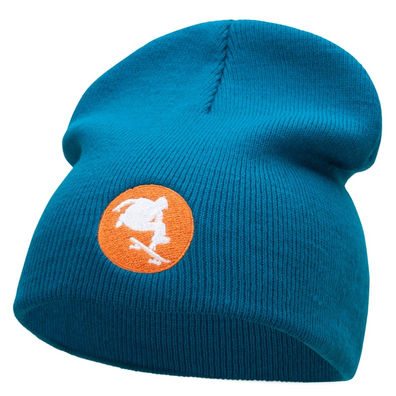 Skate Trick Embroidered 8 Inch Short Beanie Aqua One Size