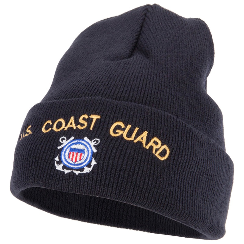US Coast Guard Logo Embroidered 12 Inch Long Knitted Beanie Navy One Size