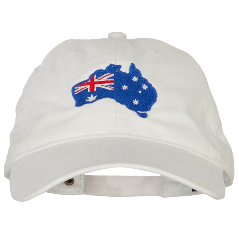 Australia Flag Map Embroidered Washed Cotton Twill Cap White One Size