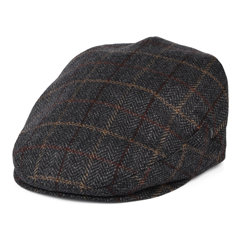 City Sport Wool-Cashmere Windowpane Herringbone Flat Cap – Grey S