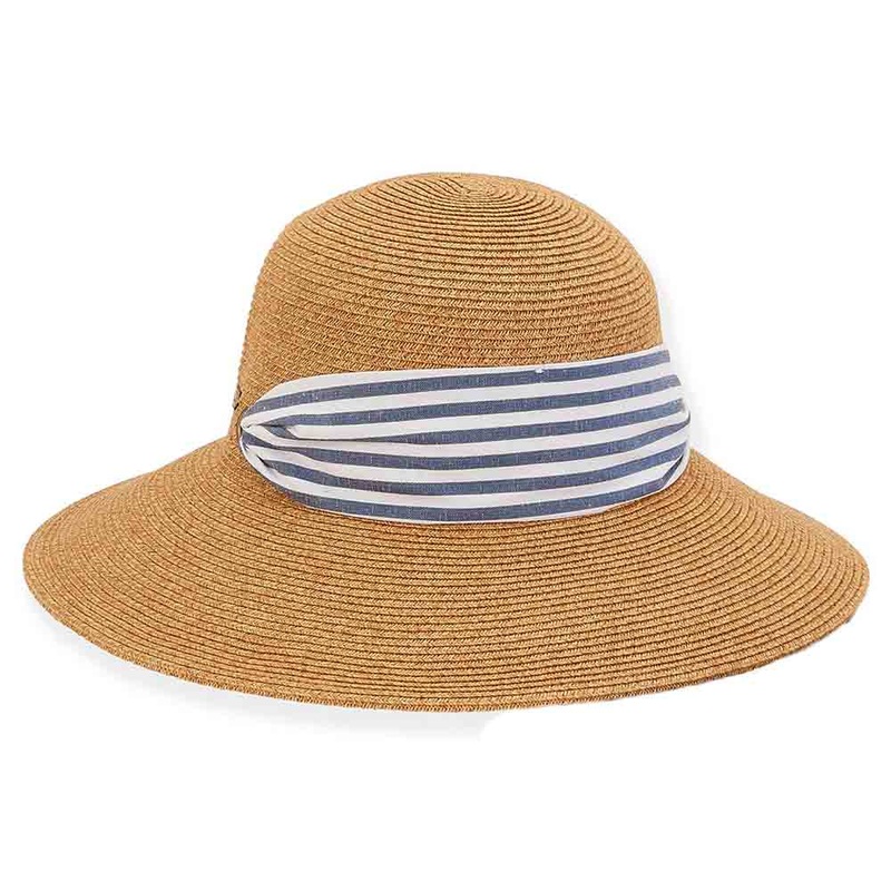 Convertible Sun Hat with Striped Scarf – Sun ‘N’ Sand Hats Tan Medium (57 cm)