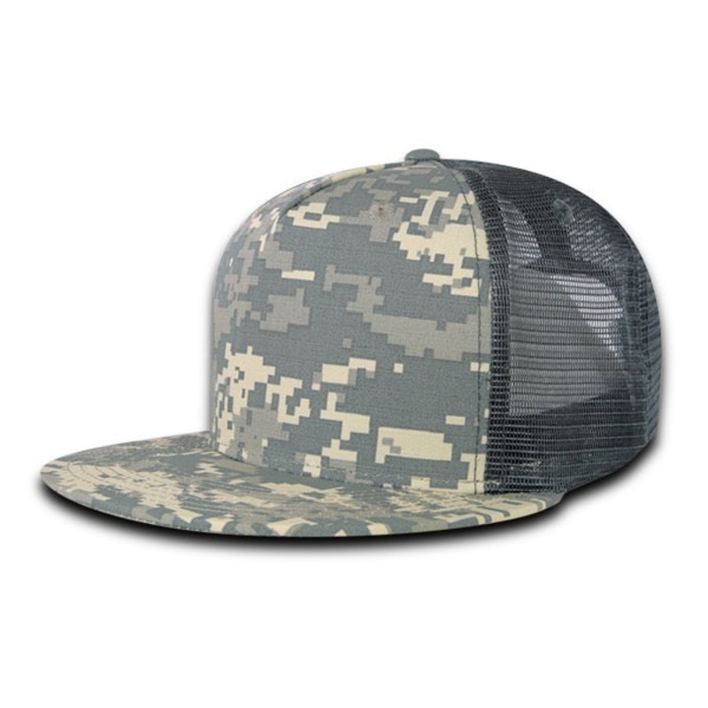 Decky 3021 – 5-Panel Ripstop Trucker Hat, Flat Bill Snapback Cap – CASE Pricing Acu Camo