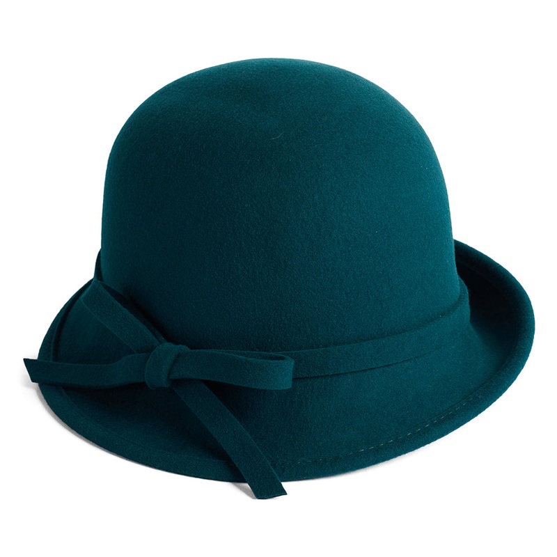 Failsworth Hats Wool Felt Cloche with Bow – Teal 1-Size