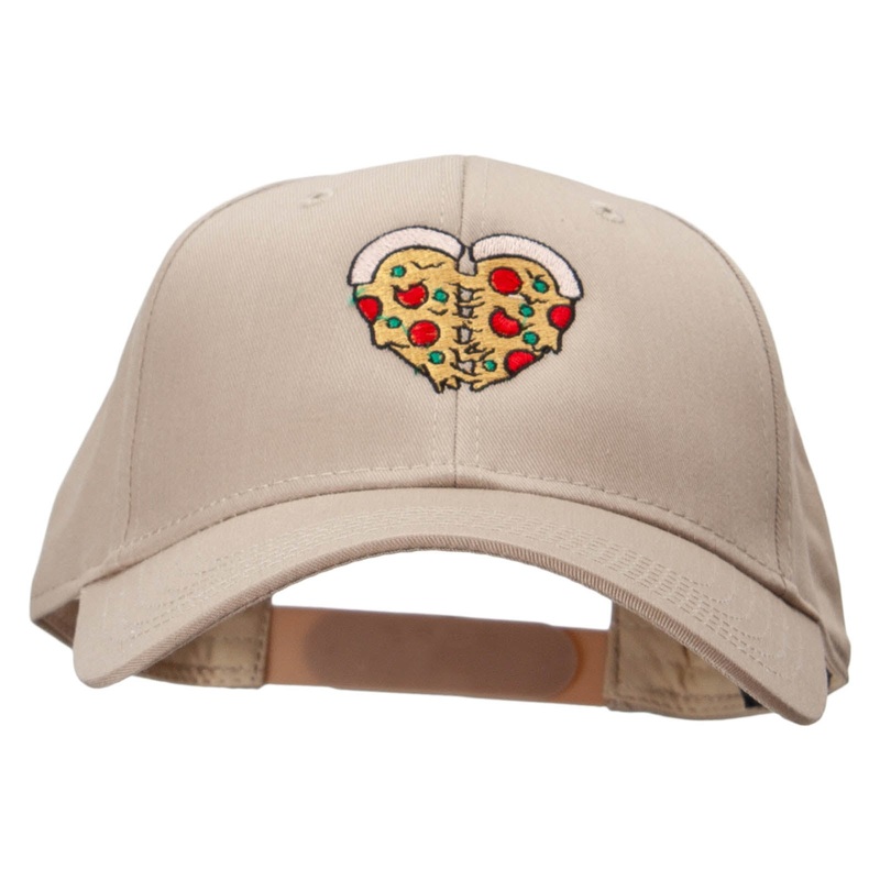 Heart Shaped Pizza Embroidered Solid Cotton Twill Low Profile Snap Cap Khaki One Size