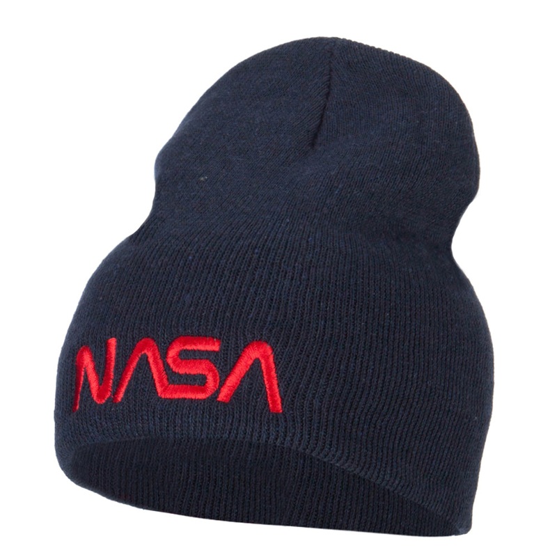 NASA Letter Logo Embroidered Stretch ECO Cotton Short Beanie Navy XL-3XL