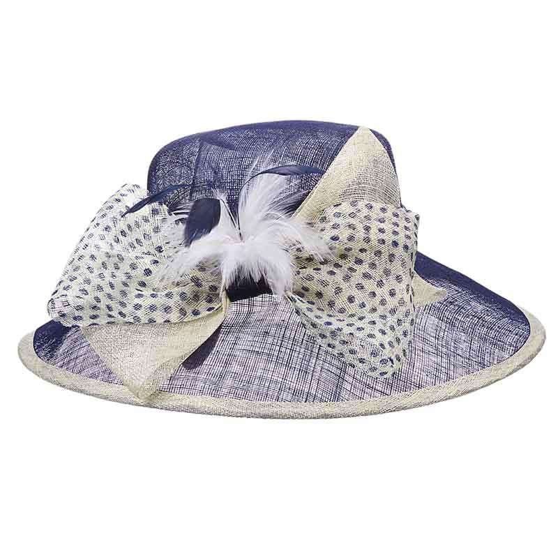 Polka Dot Bow Sinamay Big Brim Hat – Scala Collezione Navy and Ivory