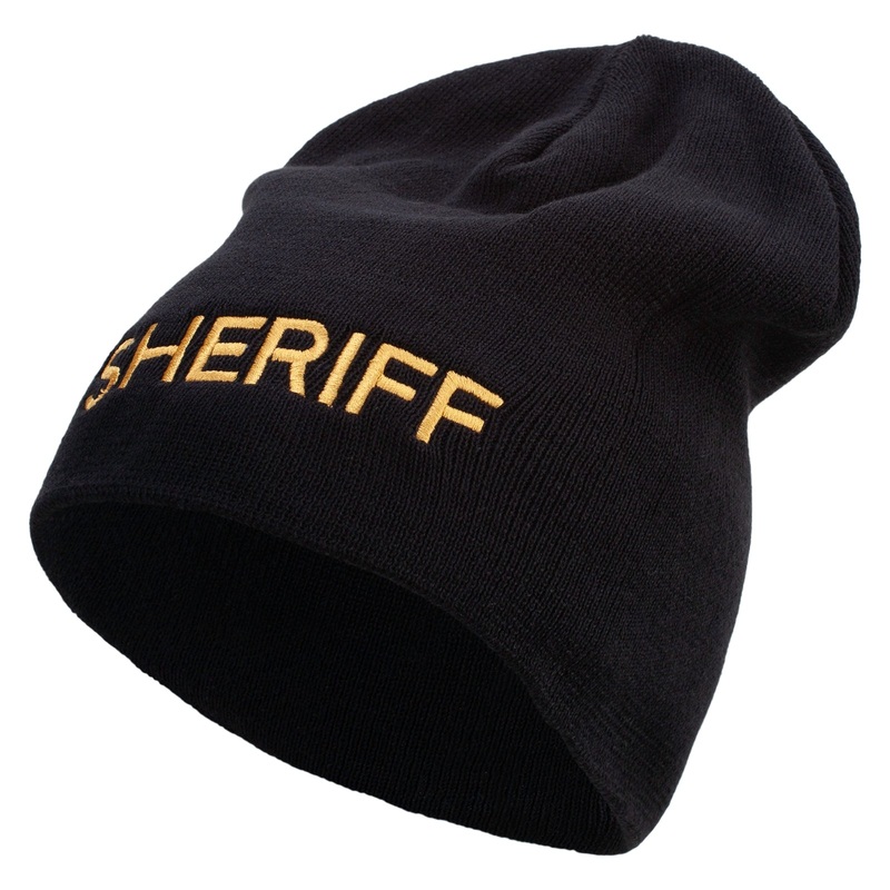 Sheriff Embroidered Big Size Superior Cotton Short Knit Beanie Black XL-3XL