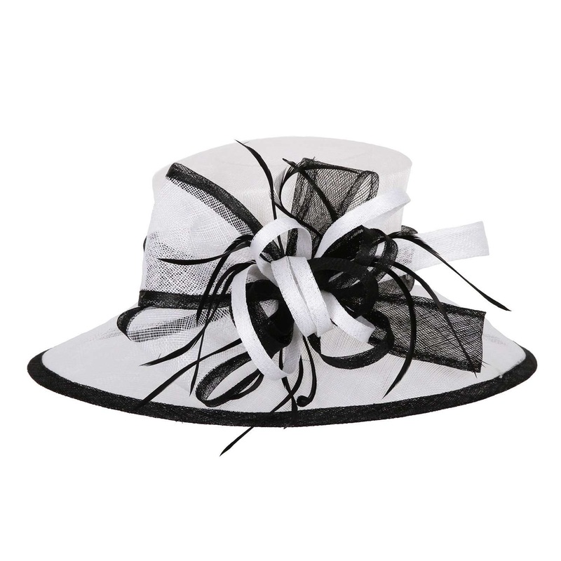 Sinamay Derby Hat with Contrast Trim White
