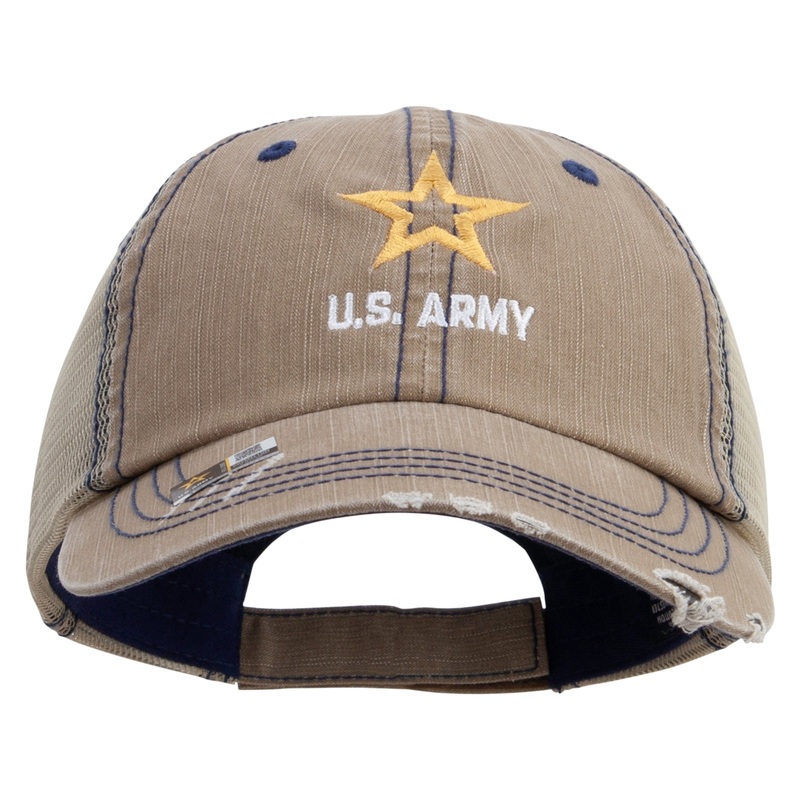 Star US Army Embroidered Low Profile Special Cotton Mesh Cap Khaki One Size