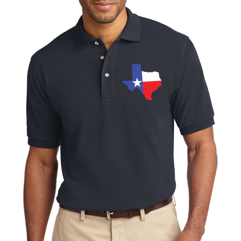 Texas State with Star Graphic Men’s Big Size Port Authority Heavyweight Cotton Pique Polo T-Shirt Navy S