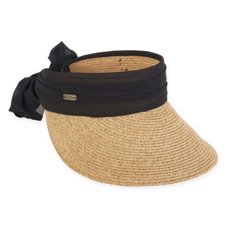 Wide Brim Sun Visor with Chiffon Sash and Long Bow – Sun ‘N’ Sand Hats Tan