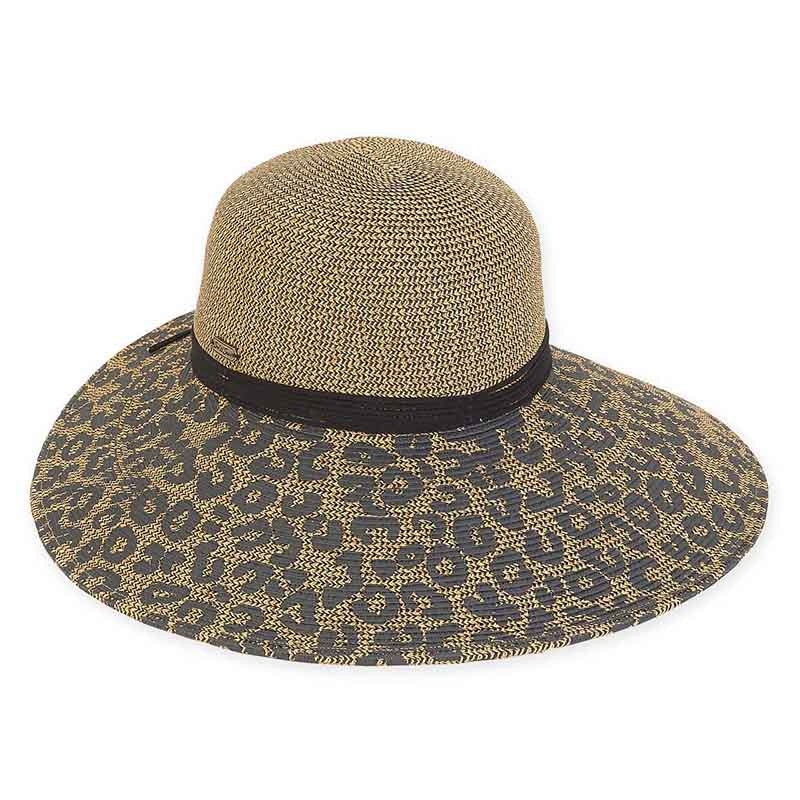 Cheetah Print Wide Brim Sun Hat  – Sun ‘N’ Sand Hats Black M (57 cm)