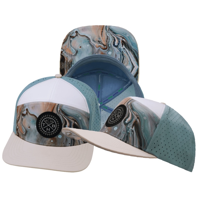 Color Vibes Hat – Flat Bill – Marble Earth – Cream / White / Light Blue – Laser Mesh
