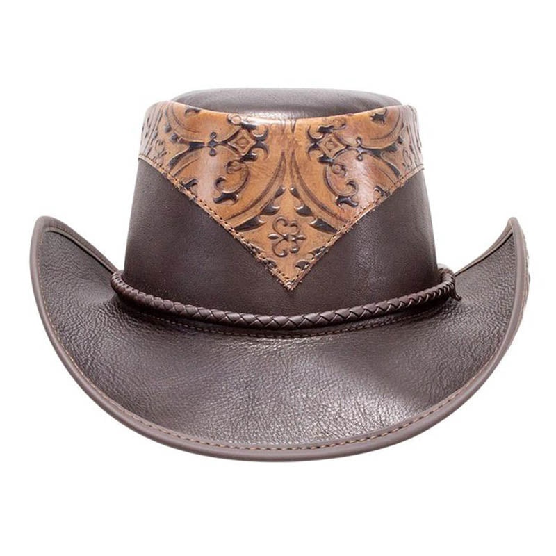 Falcon Two Tone Leather Cowboy Hat up to 3XL – Double G Hats, USA Brown S (54-55 cm)