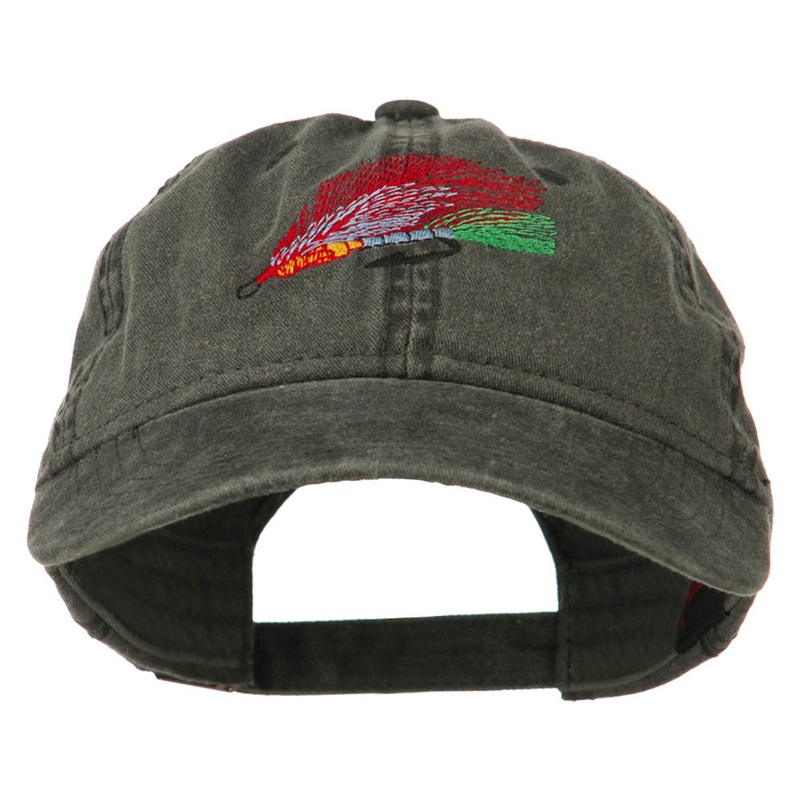 Fishing Fly Embroidered Washed Cap Black One Size