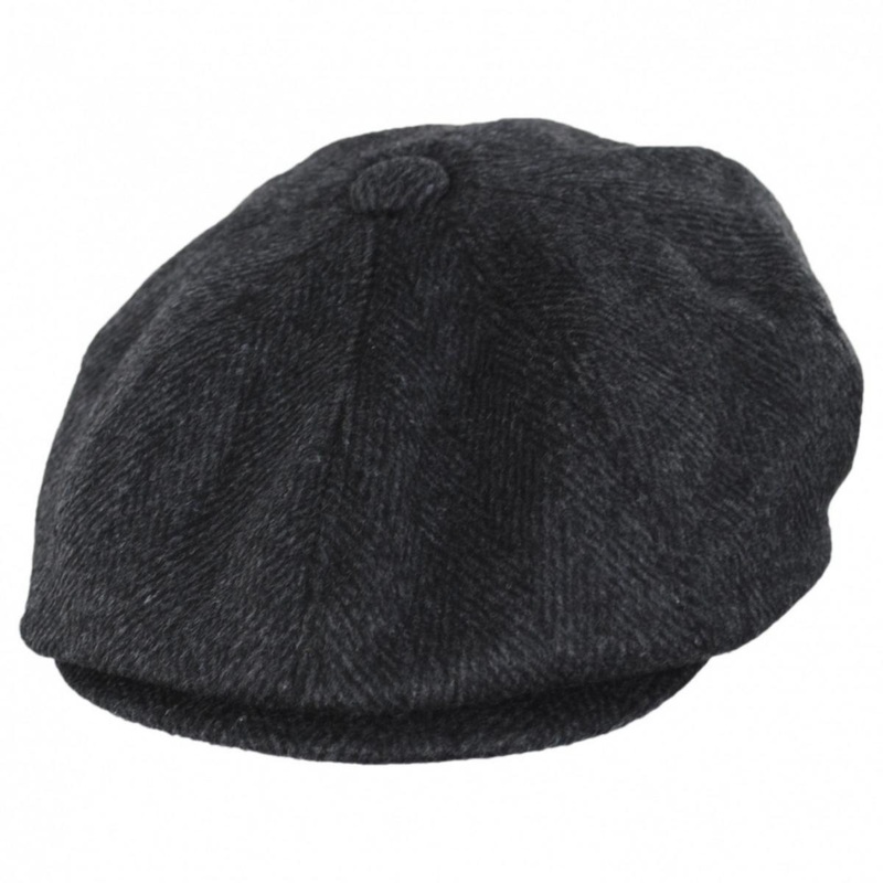 Large Herringbone Wool Blend Newsboy Cap CHARCOAL S