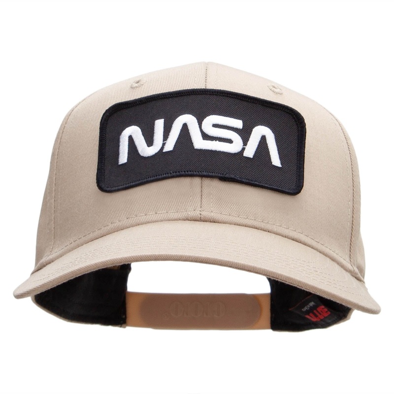 NASA Black and White Logo Embroidered Patched Solid Twill Cap Khaki One Size
