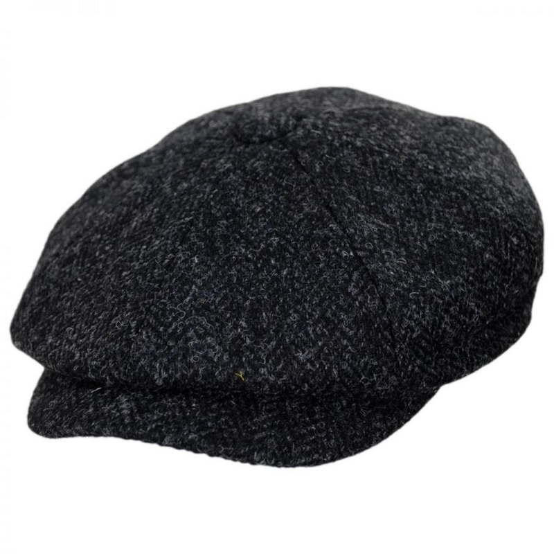 Taransay Harris Tweed Wool Newsboy Cap BLACK/CHARCOAL S
