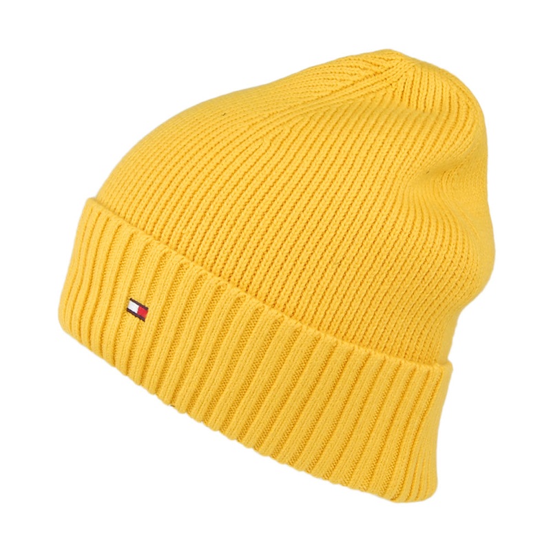 Tommy Hilfiger Hats Pima Essential Flag Cotton Cashmere Beanie Hat – Mustard 1-Size