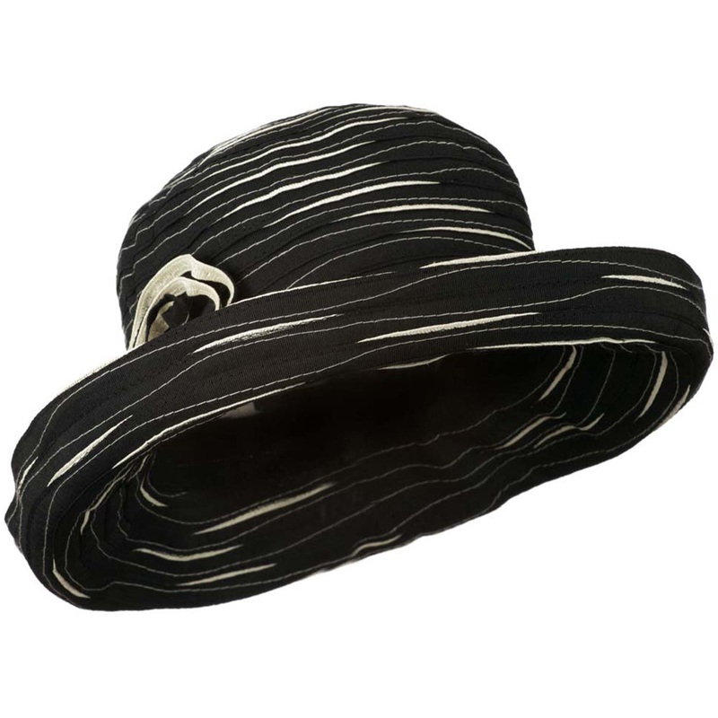 Women’s Hat with Offset Spiral Sewn Ribbon Black Cream One Size