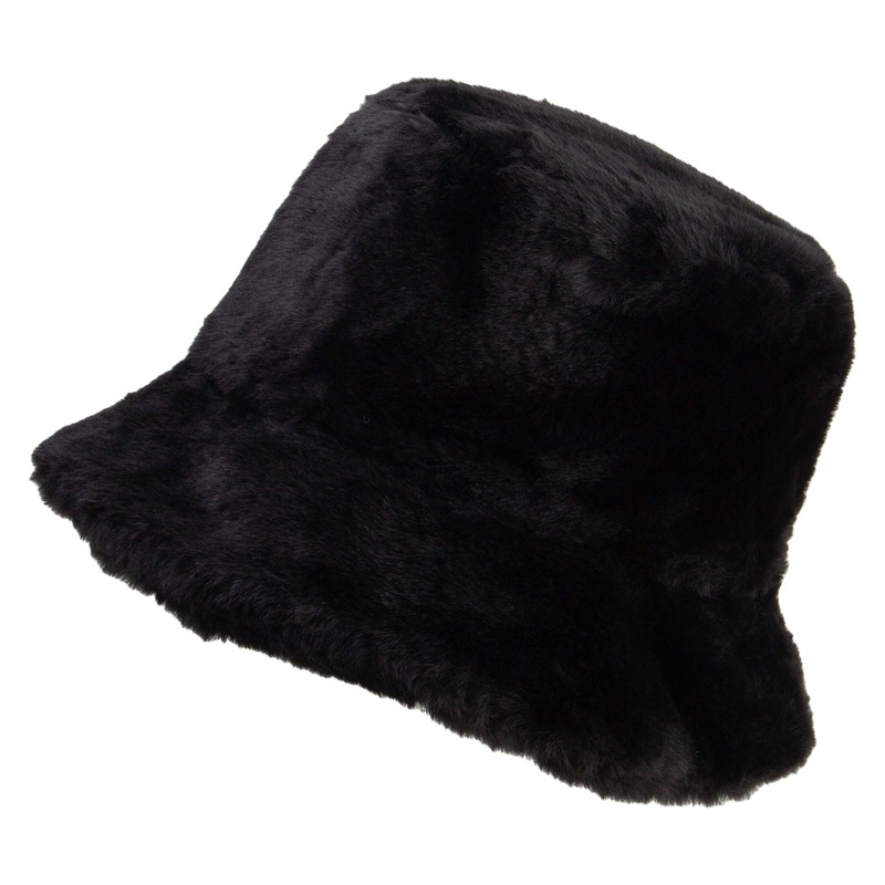 Women’s Polyester Faux Fur Bucket Hat Black One Size