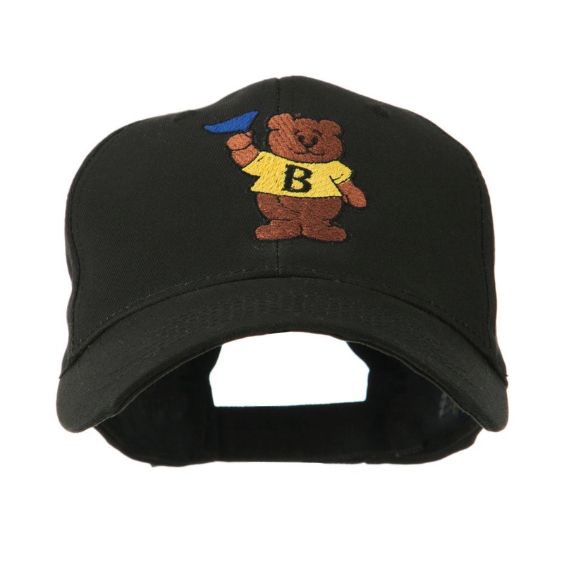 Bear with Blue Flag Mascot Embroidery Cap Black One Size