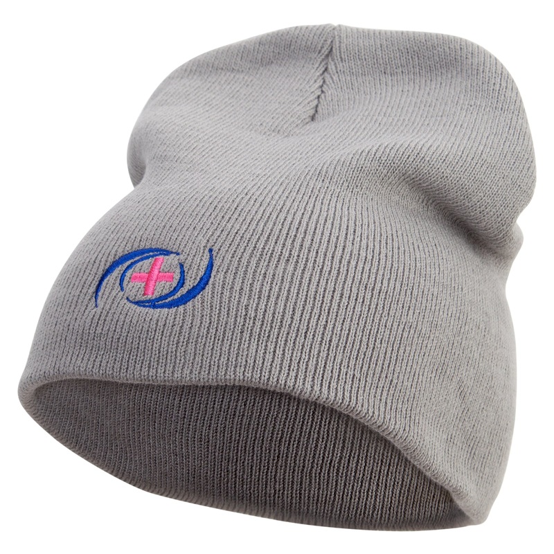 Cross in Red Medical Service Embroidered 8 inch Acrylic Short beanie Grey One Size