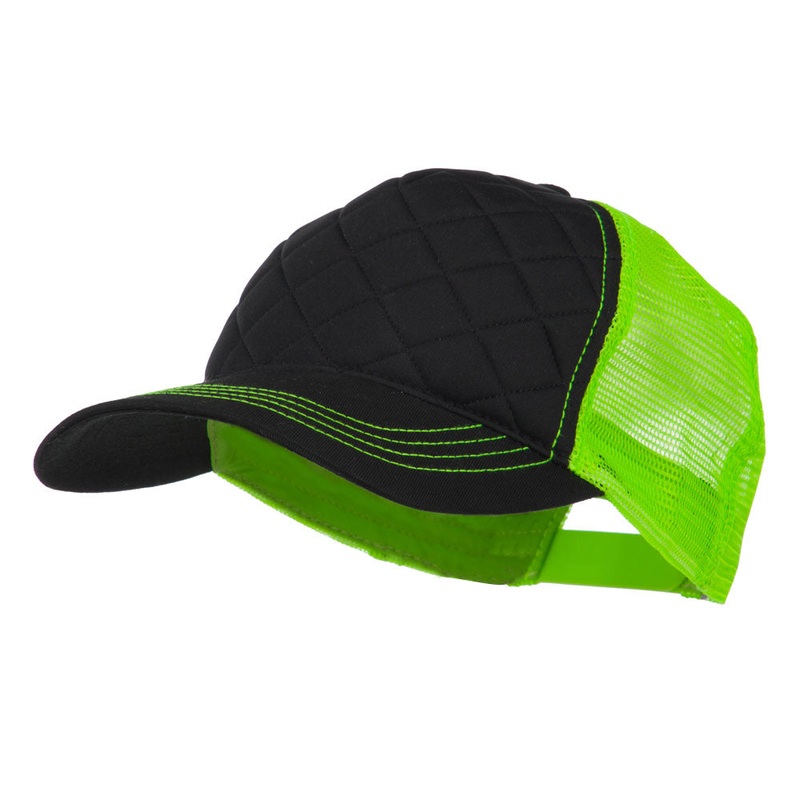 Fashion Quilted Trucker Two Tone Neon Mesh Cap Black Neon Green One Size
