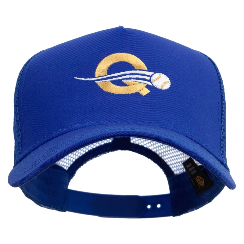 Letter Q with Baseball Embroidered Five Panels Prostyle Trucker Mesh Cap Royal One Size