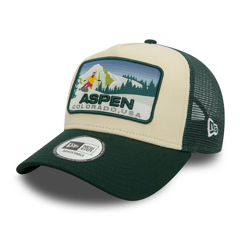 New Era Aspen A-Frame Trucker Cap – Ski Patch – Dark Green-Off White Adjustable