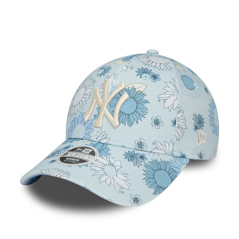 New Era Womens 9FORTY New York Yankees Baseball Cap – MLB Floral AOP – Light Blue Adjustable
