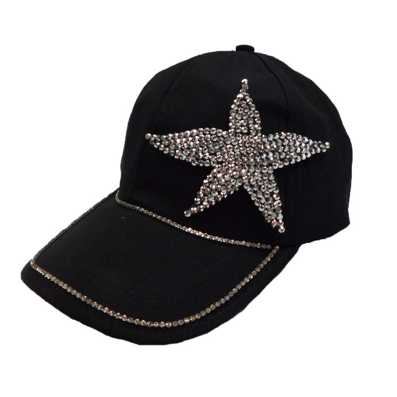 Rhinestone Star Baseball Cap Black