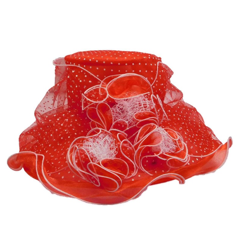 Ruffled Polka Dot Organza Hat Red