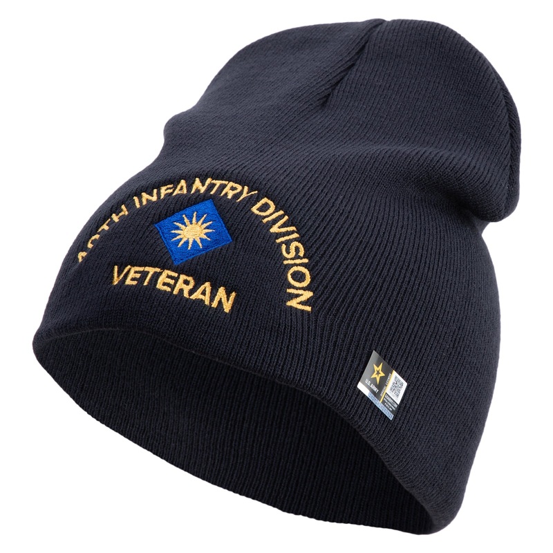 U.S. Army 40th Infantry Division Symbol Embroidered 8 Inch Solid Knit Short Beanie Made in USA Navy One Size