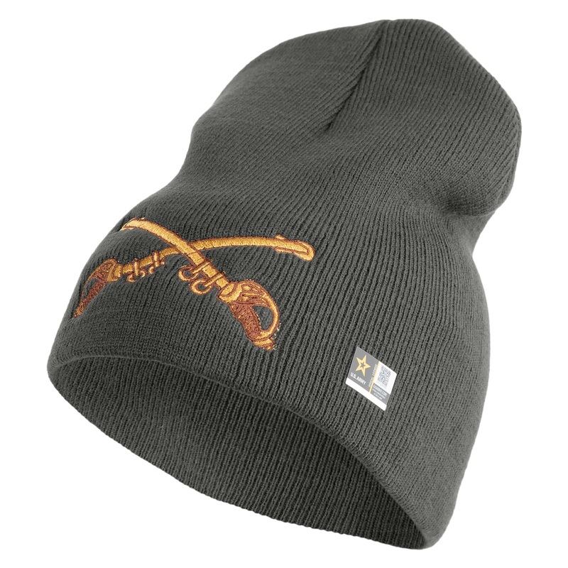 U.S. Army Cavalry Collar Insignia Symbol Embroidered 8 Inch Solid Knit Short Beanie Made in USA Charcoal One Size