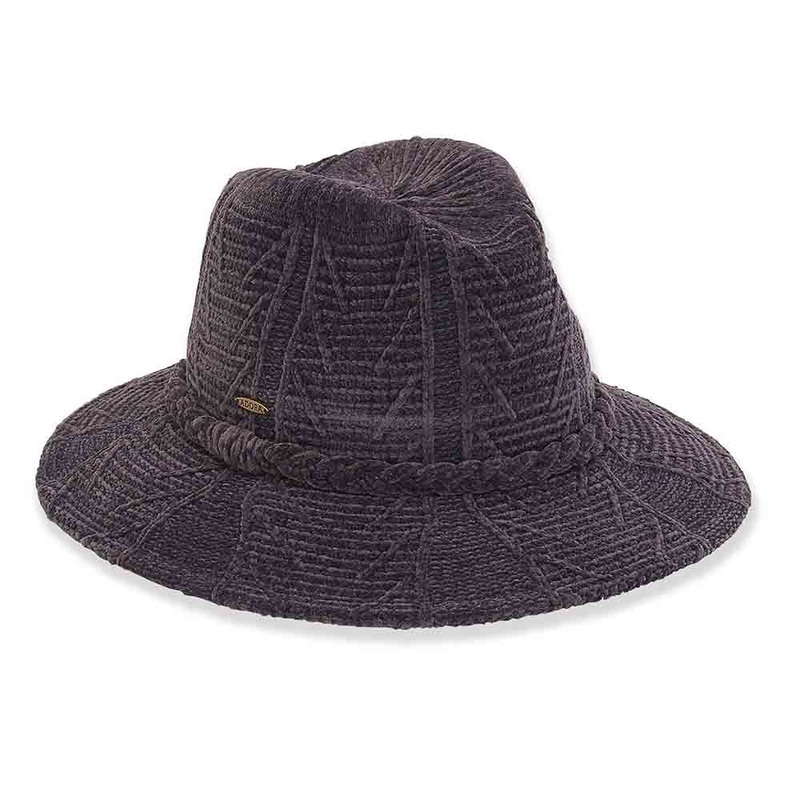 Unique Pattern Knit Chenille Hat with Braided Band – Adora Hats Grey M/L (58 cm