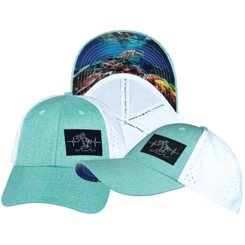Beach Hat – Low Profile – Ponytail – Teal / White – Laser Mesh