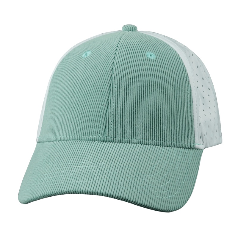 Blank – 6 Panel – Shallow Fit – Pony Tail – Corduroy – Mint / White (Unisex) – Laser Mesh