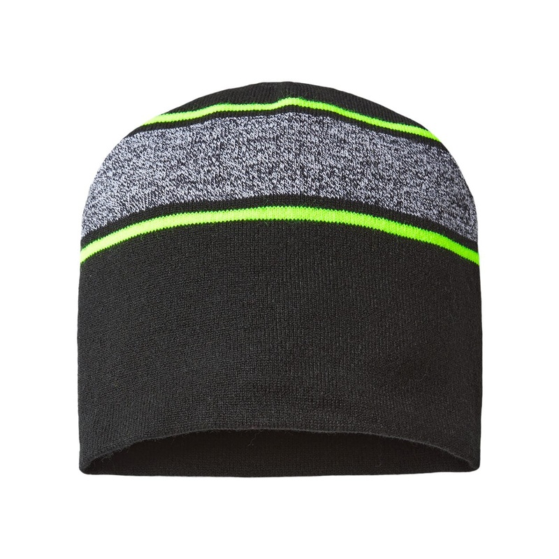 Cap America RKV9 USA-Made Variegated Striped Beanie Black/Neon Yellow
