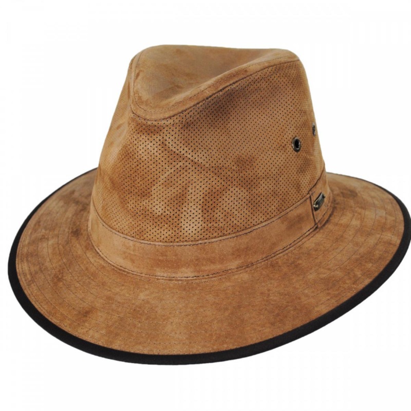 Chelan Suede Leather Safari Fedora Hat TAN M