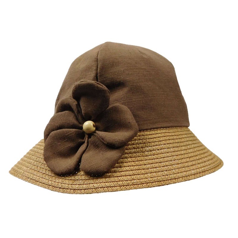 Linen Summer Cloche Hat with Flower – Jeanne Simmons Hats Brown