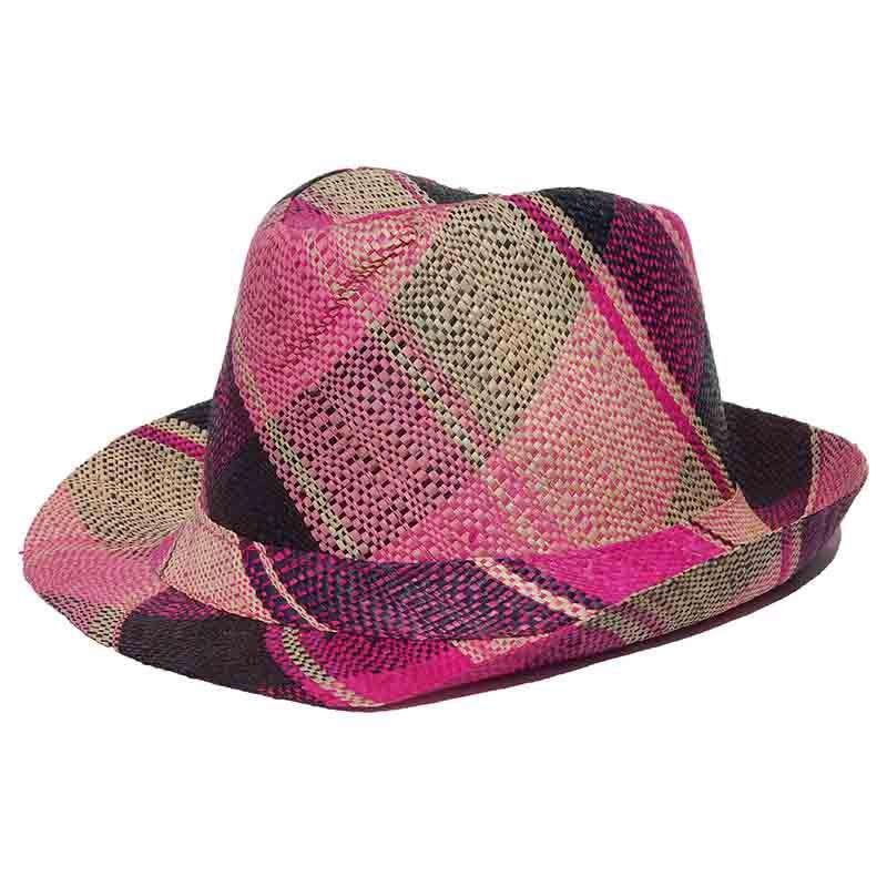 Madagascar Colorful Raffia Fedora Hats Pink