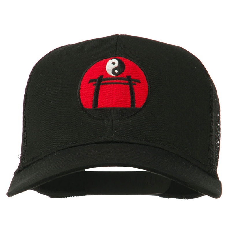 Martial Arts Yin and Yang Embroidered Mesh Cap Black One Size