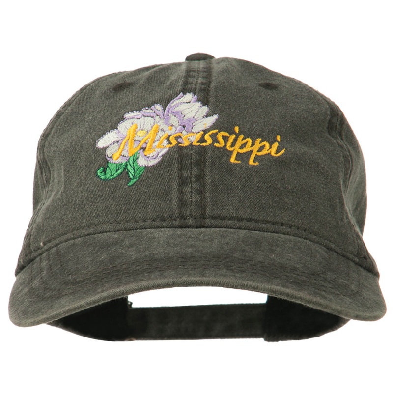 Mississippi State Flower Embroidered Washed Cap Black One Size