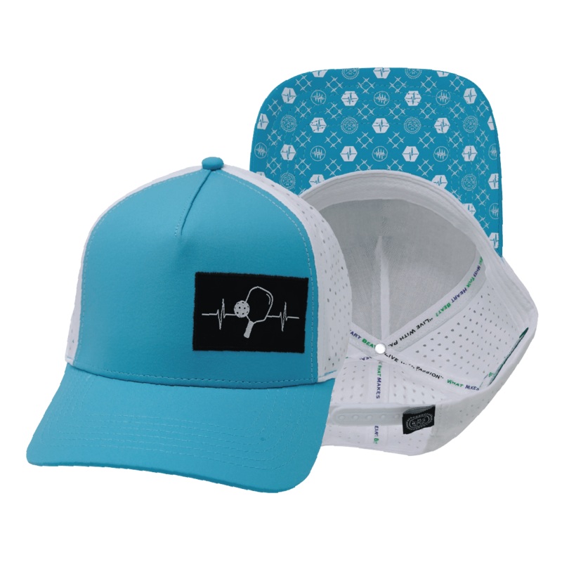 Pickleball Hat – Trucker Hat – Neon Blue Green / White – Laser Mesh