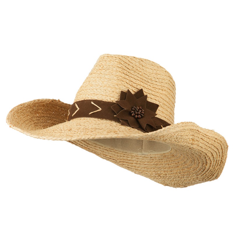 Raffia Suede Flower Cowboy Hat Natural One Size