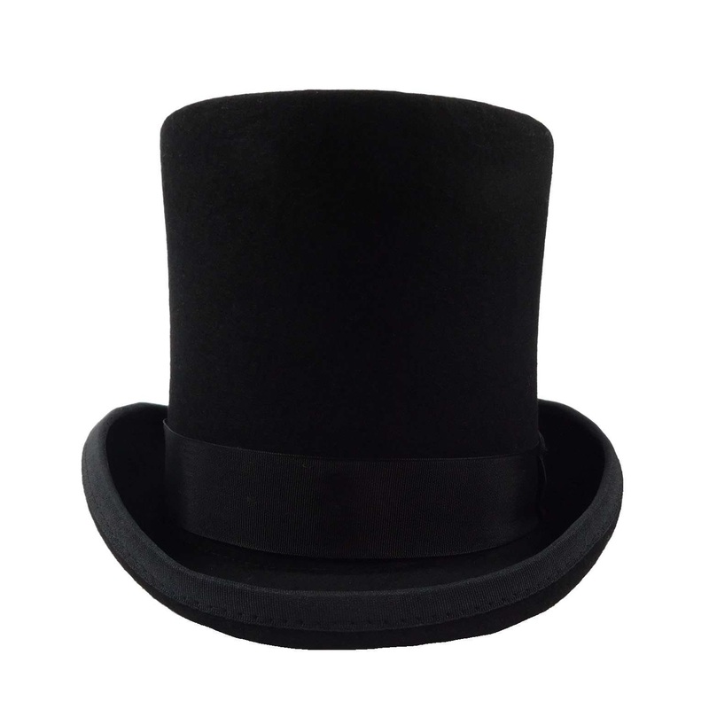 Tall Wool Felt Top Hat with Satin Lining Black S/M